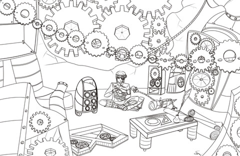 Steampunk Gears Coloring Page